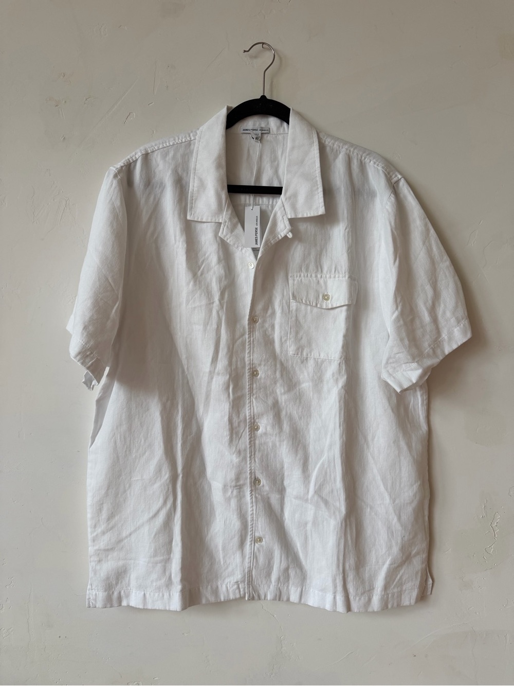 James Perse White Short-Sleeve Linen Blend Shirt